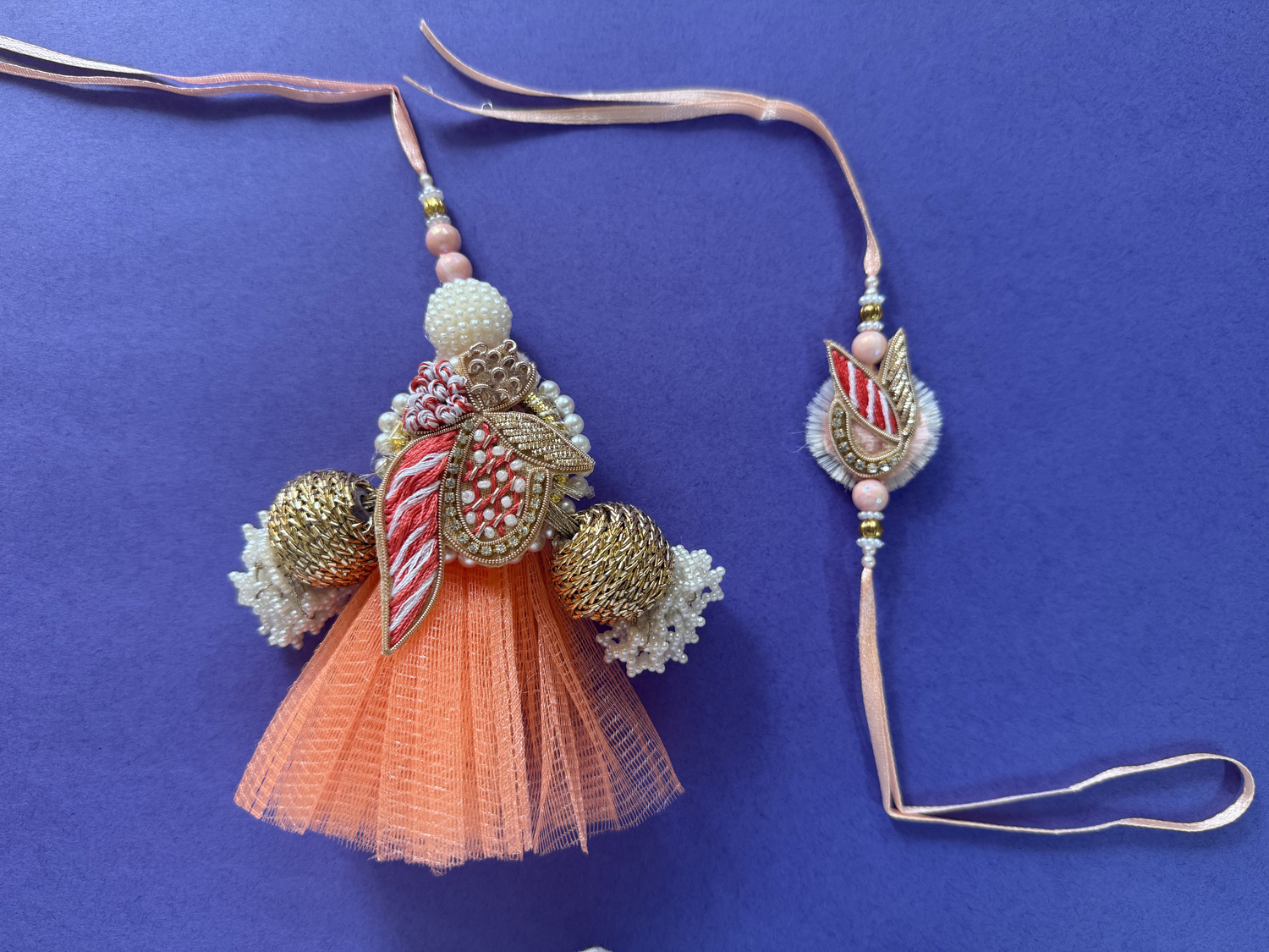 Mami Rakhi Handcrafted Gota / Zardosi Pair Rakhi - Rakhi Online